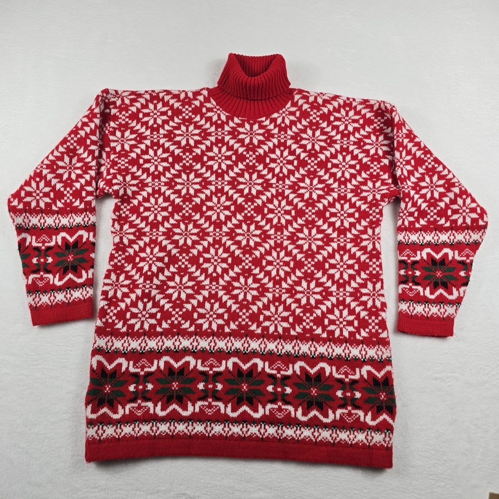 Laura Tyler Vintage Fair Isle Sweater Adele Knit Women's Pullover Turtleneck Red